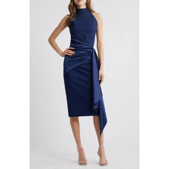 NEW Chiara Boni Gudairi Sleeveless Midi Dress in Blue Note -Size 52 #MD872